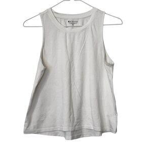 Athleta Dotted Crew Neck Cotton Blend Athletic White Muscle Tank Top